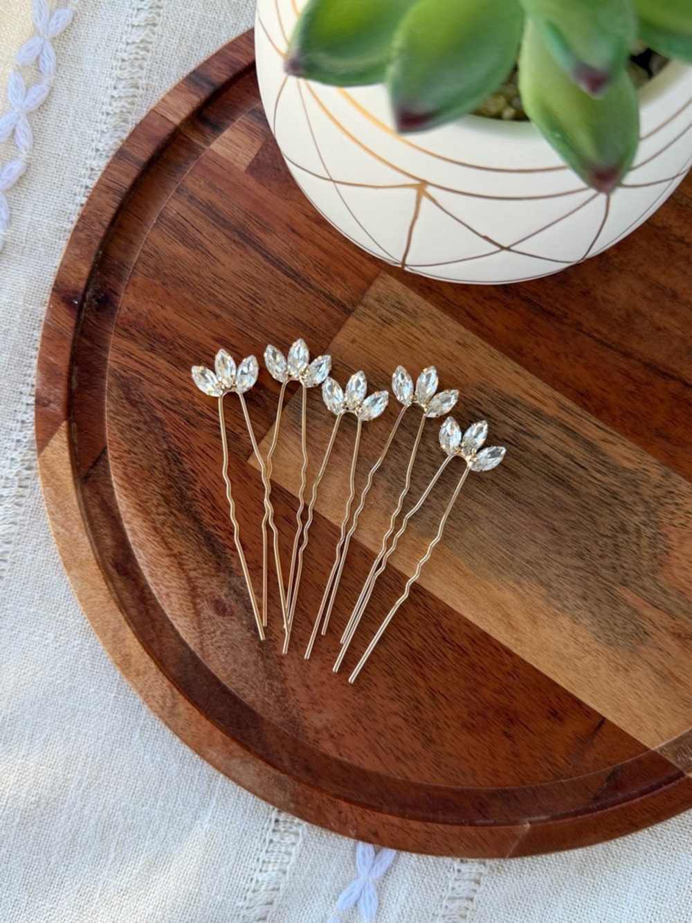Crystal Leaf Bridal Hair Pins - Gold